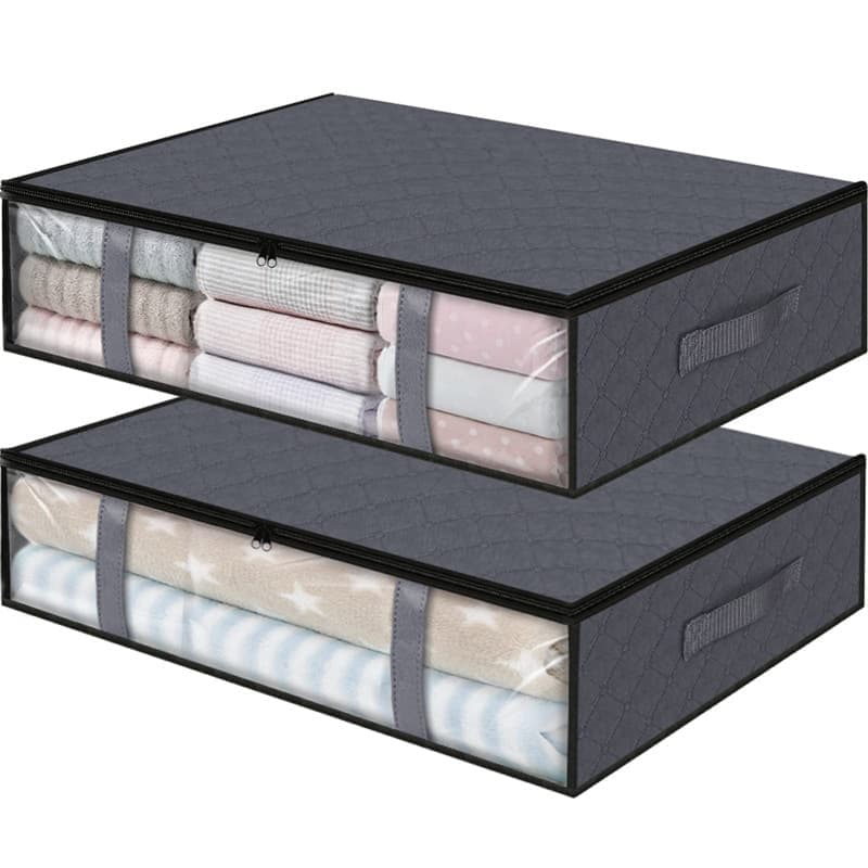 2-Pack Foldable Storage Boxes for Clothes and Blankets, Under-Bed Drawers, Multifunctional Spacious, Gray - Image 1