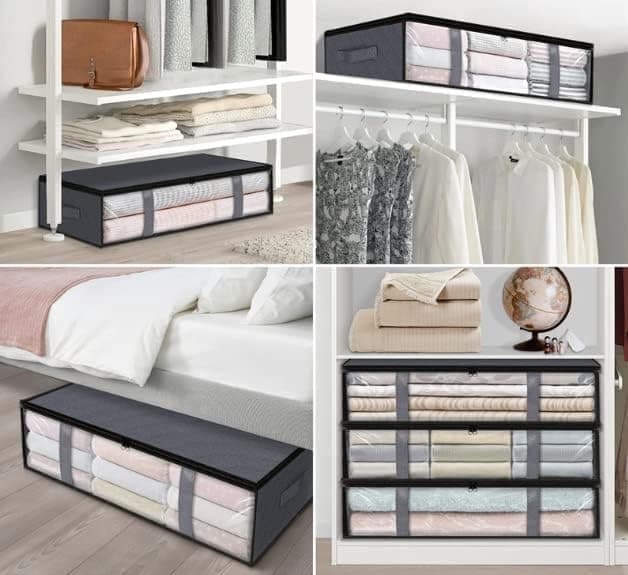 2-Pack Foldable Storage Boxes for Clothes and Blankets, Under-Bed Drawers, Multifunctional Spacious, Gray - Image 3