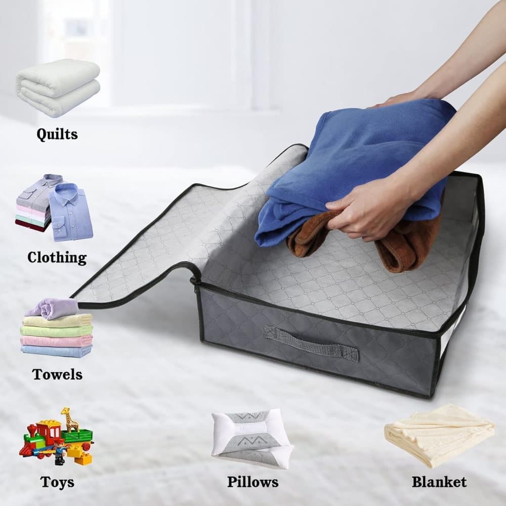 2-Pack Foldable Storage Boxes for Clothes and Blankets, Under-Bed Drawers, Multifunctional Spacious, Gray - Image 4
