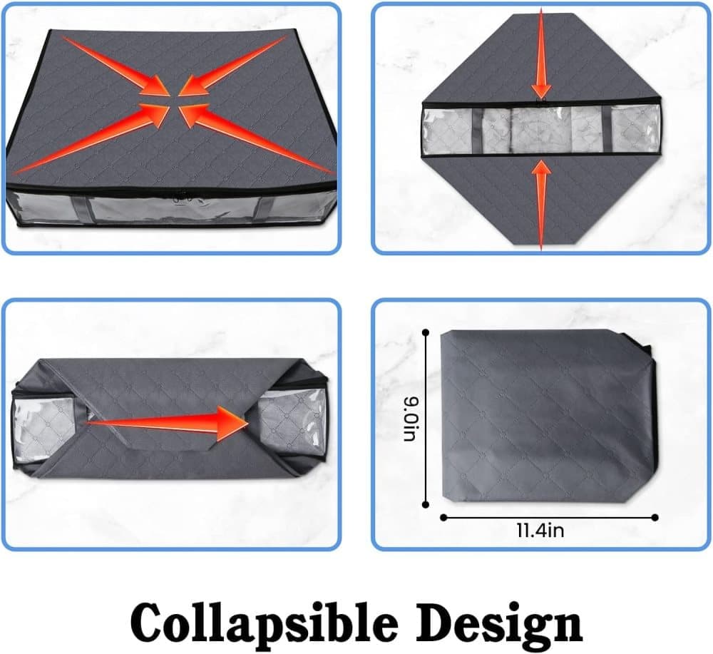 2-Pack Foldable Storage Boxes for Clothes and Blankets, Under-Bed Drawers, Multifunctional Spacious, Gray - Image 5