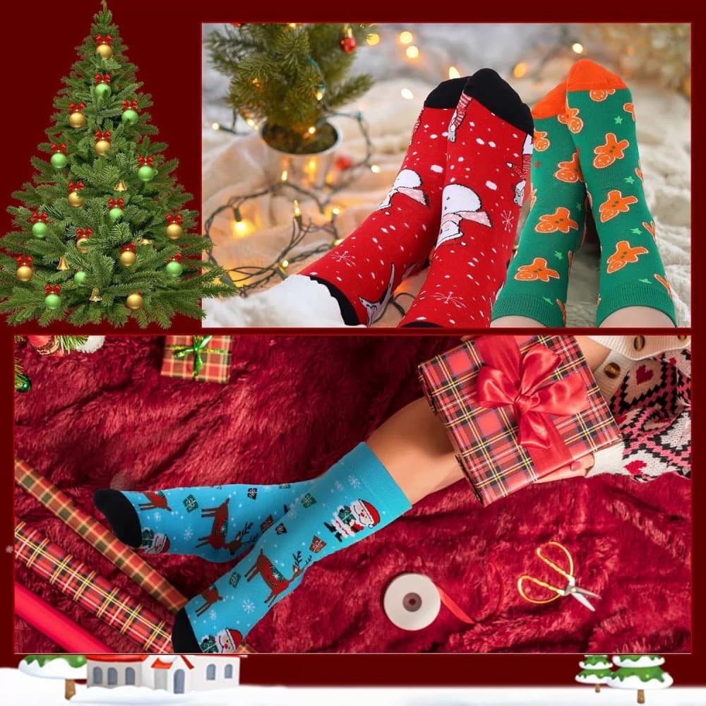 24 Pair Christmas Socks Advent Calendar 2025, Unisex Party Socks with Santa Snowman Reindeer, for Christmas Party Gift - Image 4