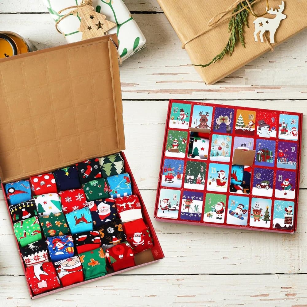 24 Pair Christmas Socks Advent Calendar 2025, Unisex Party Socks with Santa Snowman Reindeer, for Christmas Party Gift - Image 5