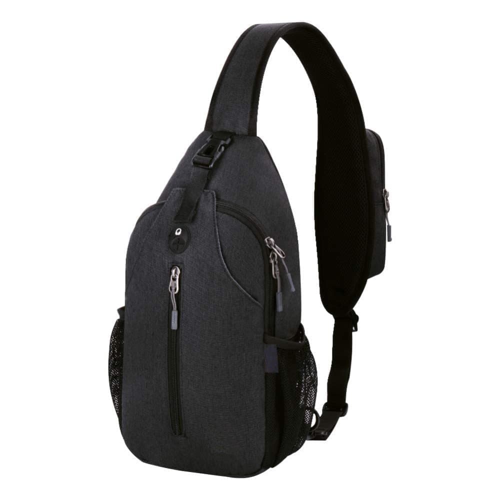 Unisex Multifunctional Shoulder Bag Crossbody Chest Backpack with Headphone Jack for Hiking Travel Climbing, Black - Image 1