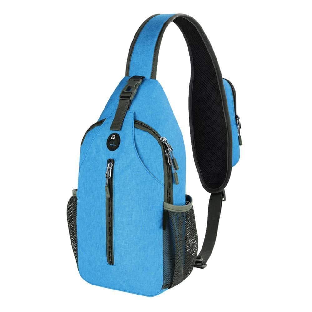 Blue Multifunctional Shoulder Crossbody Chest Backpack with Headphone Jack, Unisex for Hiking Traveling Climbing - Image 1