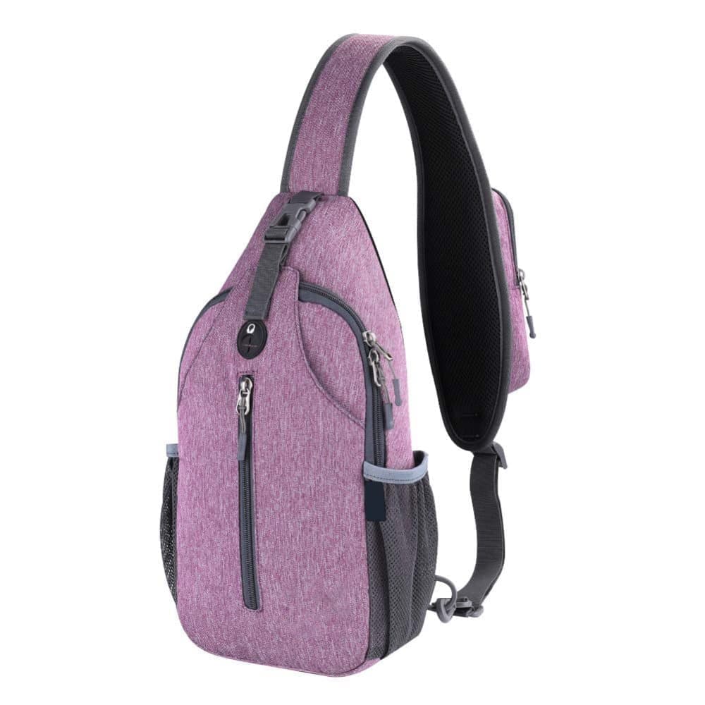 Multifunctional Shoulder Bag Crossbody Chest Backpack with Headphone Jack, Unisex for Hiking Travel Climbing, Purple - Image 1
