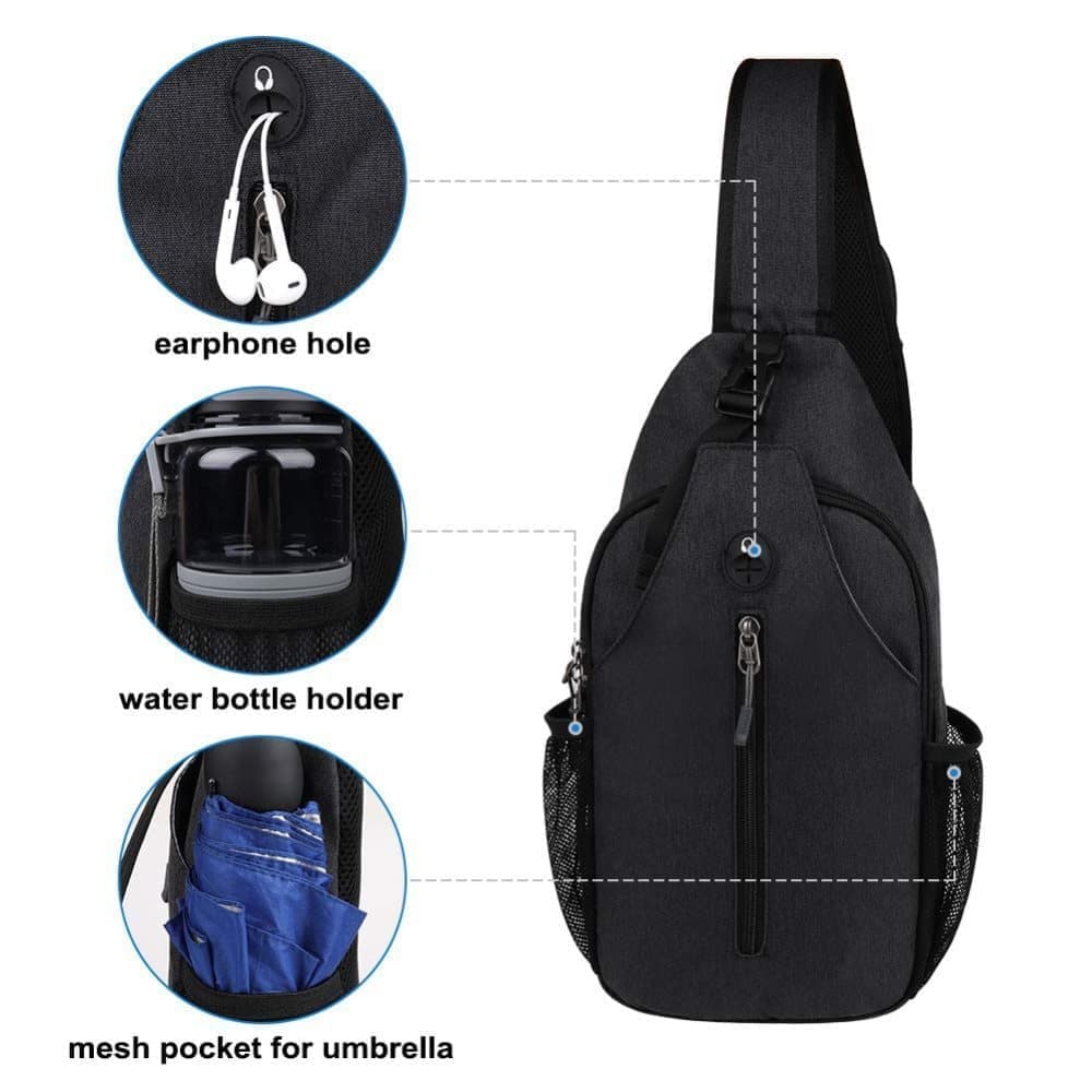 1 Crossbody Chest Backpack with Headphone Jack, Multifunctional Unisex Shoulder Bag for Hiking Travel Climbing, Pink - Image 3