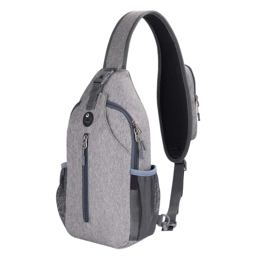 Multifunctional Shoulder Crossbody Chest Backpack with Headphone Jack, Unisex for Hiking Traveling Climbing, Light Gray - Image 1