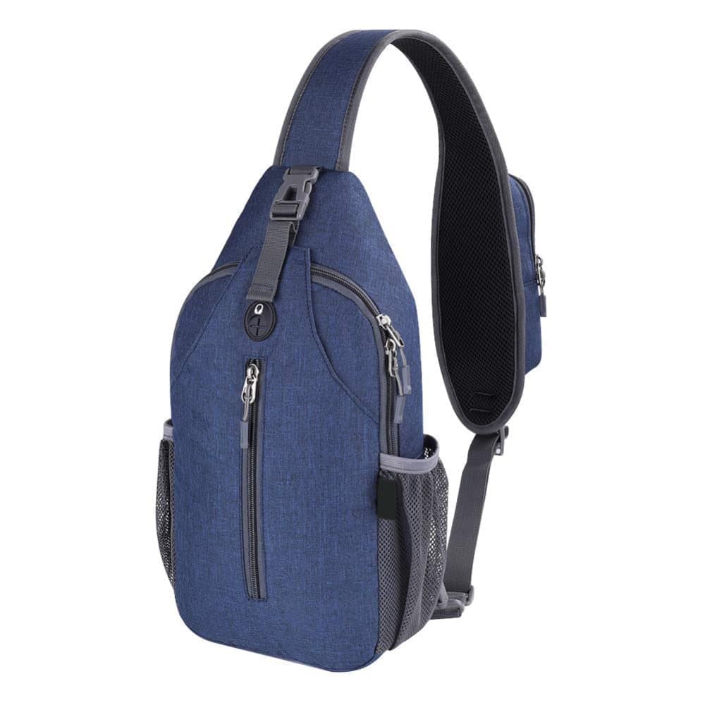 Multifunctional Shoulder Crossbody Chest Backpack with Headphone Jack, Unisex for Hiking Traveling Climbing, Dark Blue - Image 1