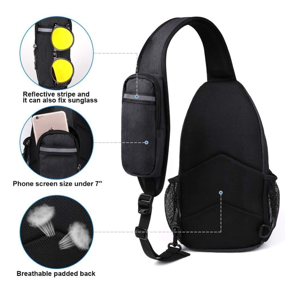 Multifunctional Shoulder Crossbody Chest Backpack with Headphone Jack, Unisex for Hiking Traveling Climbing, Dark Blue - Image 4