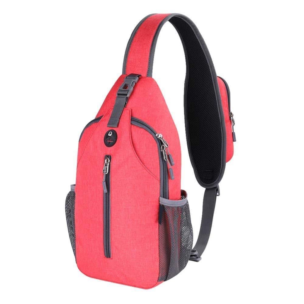 Multifunctional Shoulder Crossbody Chest Backpack with Headphone Jack, Unisex for Hiking Traveling Climbing, Red - Image 1