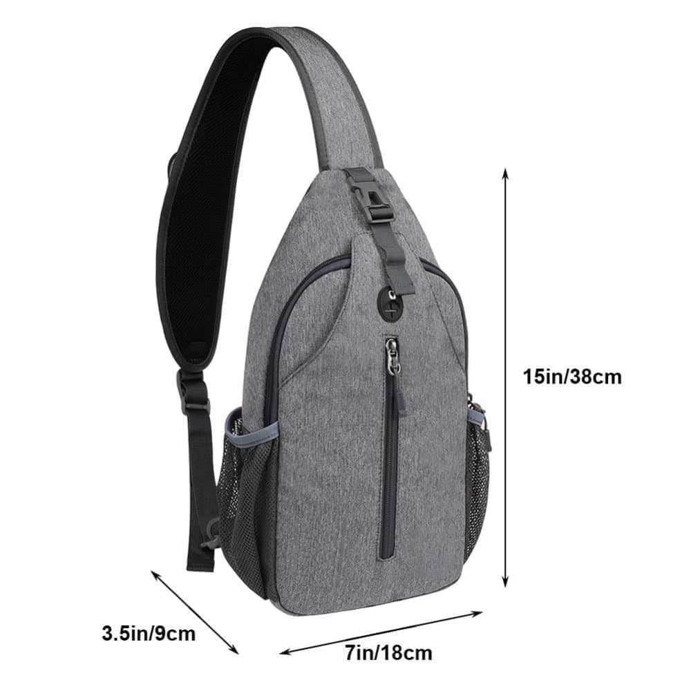 Unisex Multifunctional Shoulder Bag Crossbody Chest Backpack with Headphone Jack for Hiking Travel Climbing, Dark Gray - Image 2