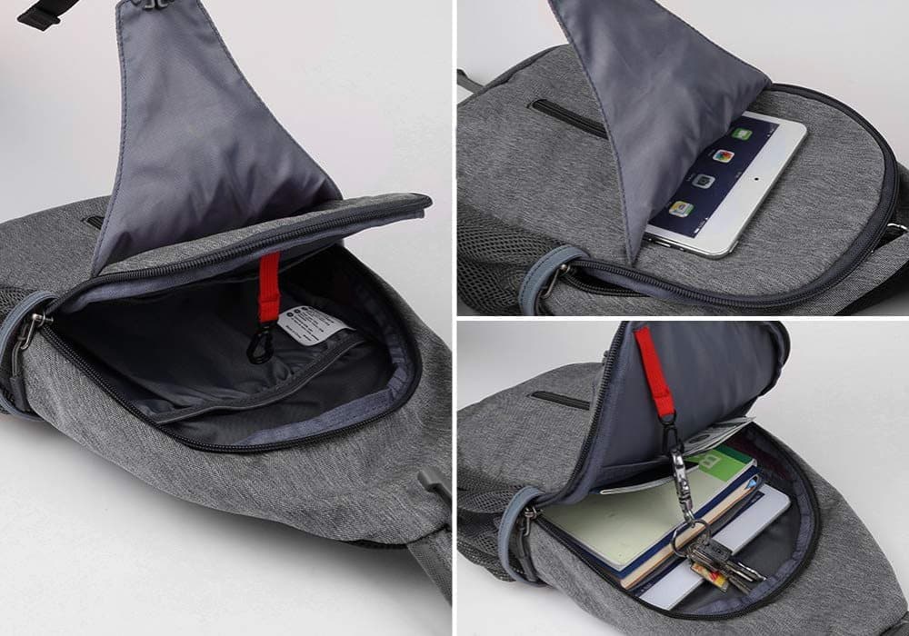 Unisex Multifunctional Shoulder Bag Crossbody Chest Backpack with Headphone Jack for Hiking Travel Climbing, Dark Gray - Image 3