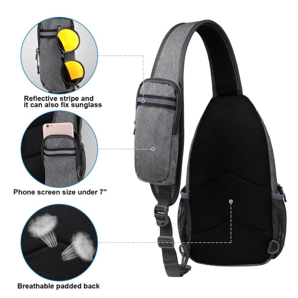 Unisex Multifunctional Shoulder Bag Crossbody Chest Backpack with Headphone Jack for Hiking Travel Climbing, Dark Gray - Image 5