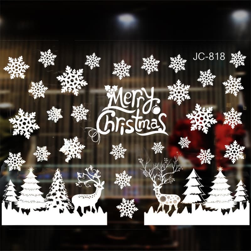 12 Pieces Static Cling Christmas Window Stickers with Snowflakes Santa Snowman Reindeer, for Home and Office Winter Decorations - Image 1