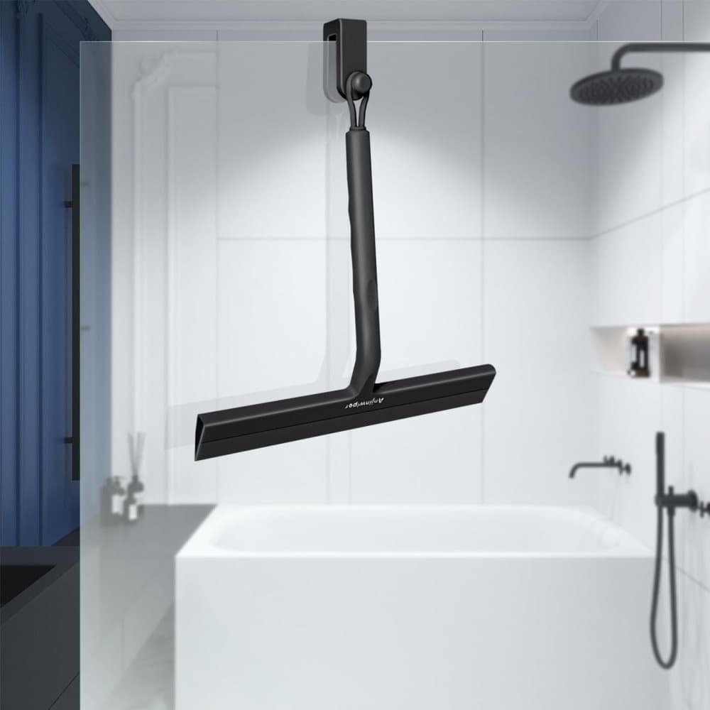Multifunctional Silicone Shower Scraper with Hook for Windows, Shower Door and Car Window, Black - Image 2