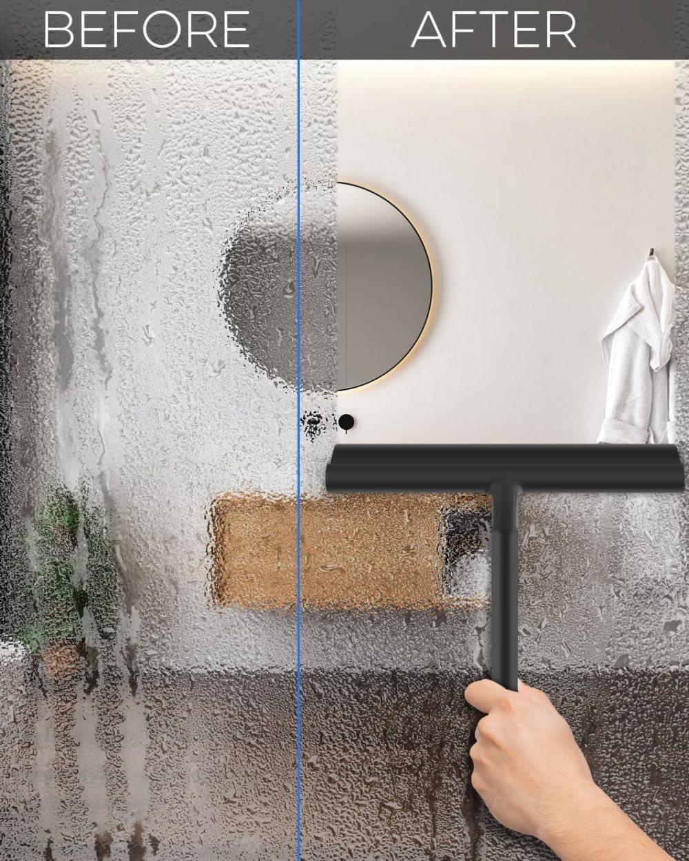 Multifunctional Silicone Shower Scraper with Hook for Windows, Shower Door and Car Window, Black - Image 6