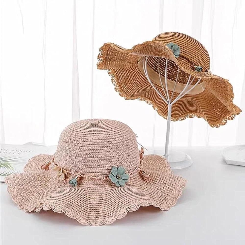 Girls Straw Hat and Shoulder Bag Set for Summer Beach Travel Outdoor Play, Pink - Image 3