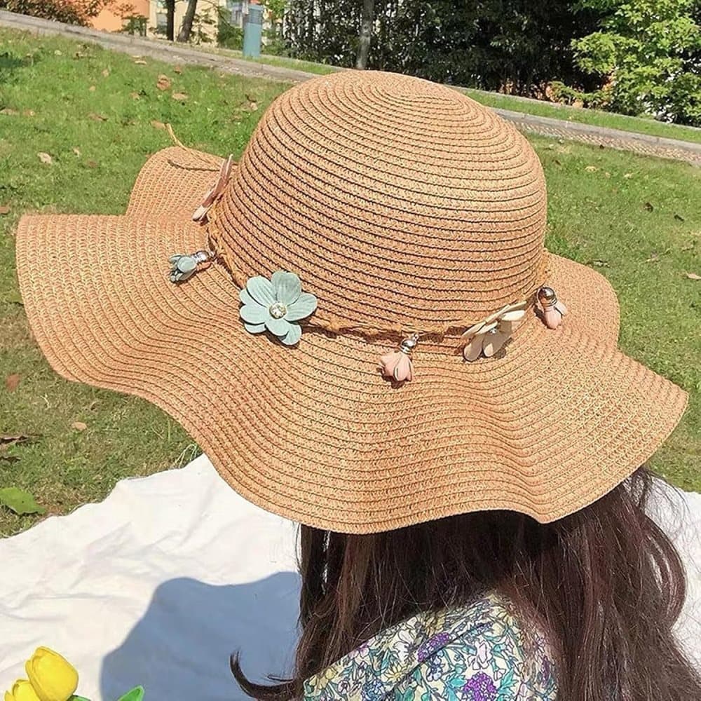 Girls Straw Hat and Shoulder Bag Set for Summer Beach Travel Outdoor Play, White - Image 5