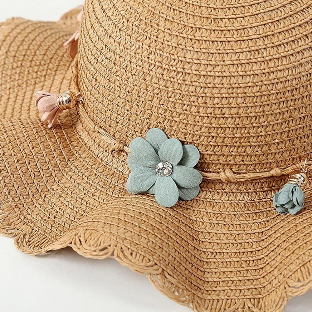 Girls Straw Hat and Shoulder Bag Set for Summer Beach Travel Outdoor Play, Wood - Image 4