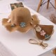 Girls Straw Hat and Shoulder Bag Set for Summer Beach Travel Outdoor Play, Khaki - Image 1