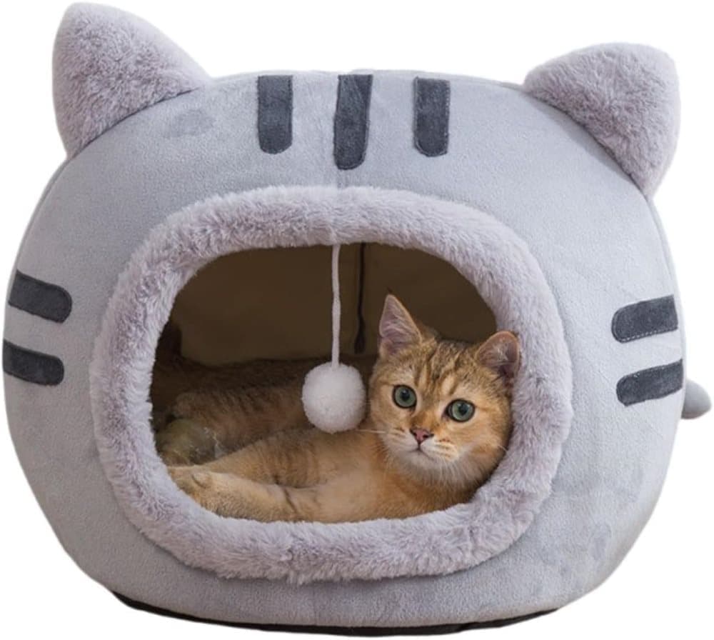 Fluffy Dog Bed Cat Bed Winter Pet House Anti-Slip, M, Brown Gray Pink - Image 1