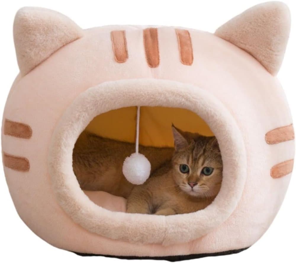 Fluffy Dog Bed Cat Bed Winter Pet House Anti-Slip, M, Pink - Image 1