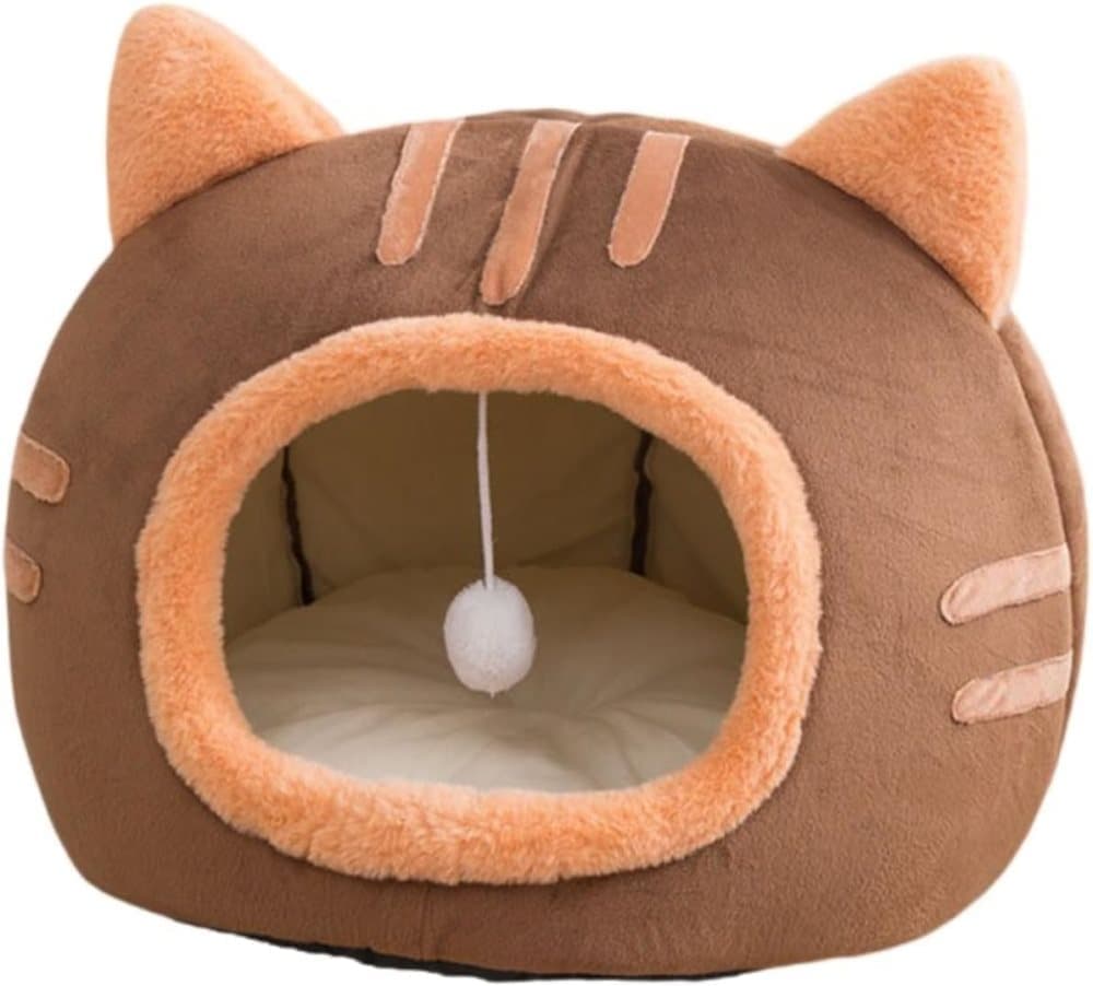 Fluffy Dog Bed Cat Bed Winter Pet House Anti-Slip, M, Brown Gray Pink - Image 1
