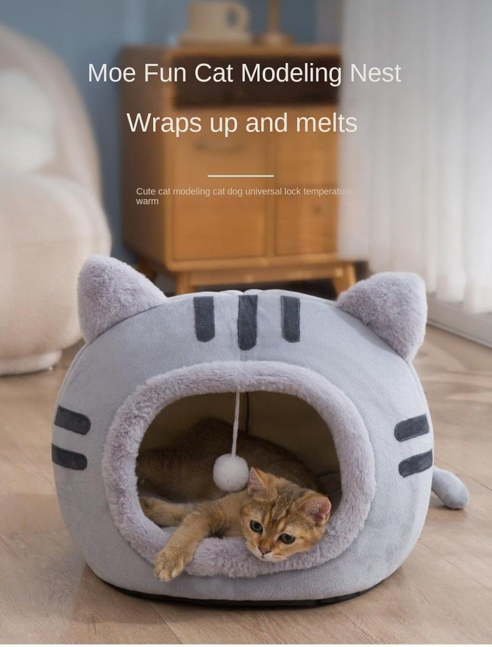 Fluffy Dog Bed Cat Bed Winter Pet House Anti-Slip, Large, Brown - Image 5