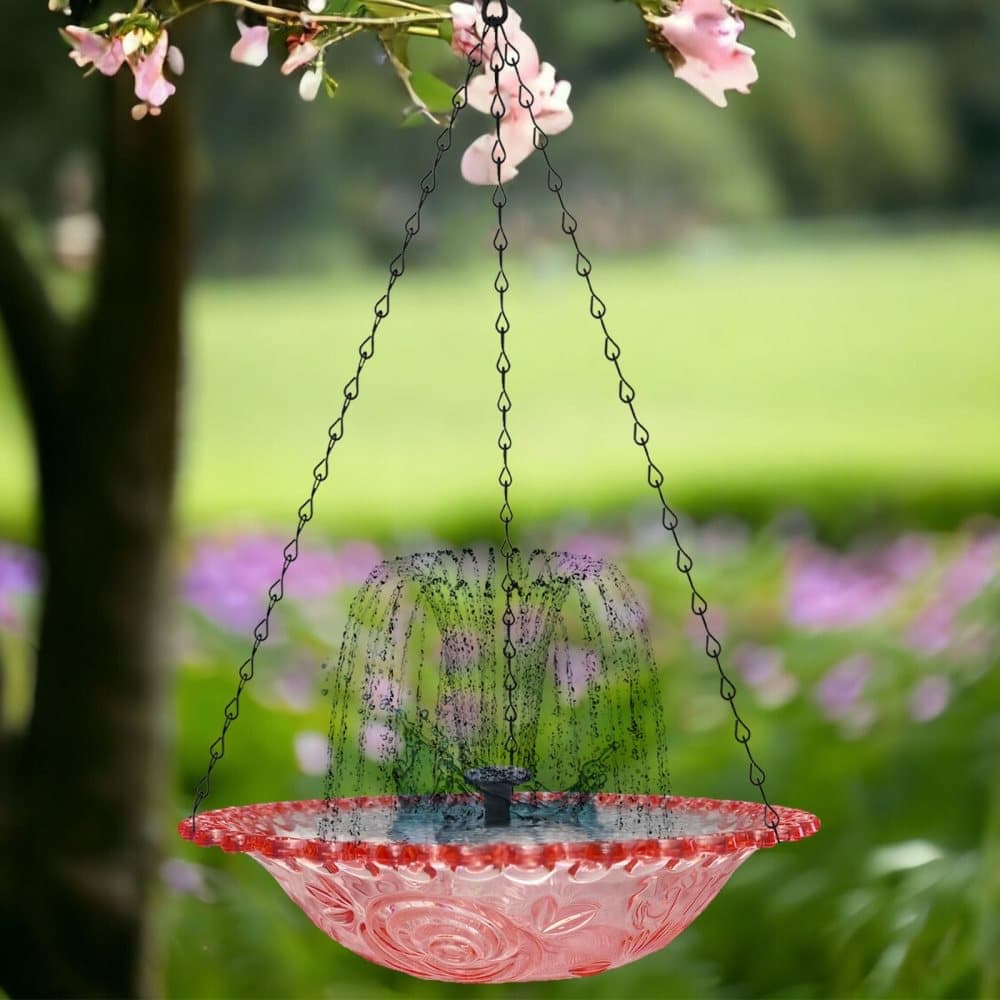 Solar Powered Bird Bath Fountain for Garden and Outdoors, Automatic Solar Waterer, Pink - Image 1