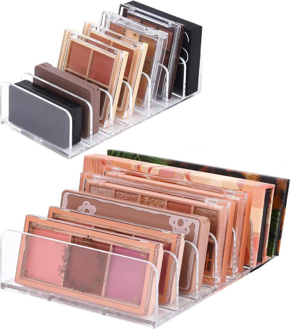 2-Pack Acrylic Makeup Organizer with 7 Compartments for Eyeshadow, 17×12.5×4cm, Perfect for Vanity and Dressing Tables - Image 1