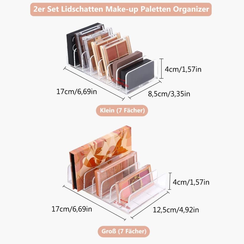 2-Pack Acrylic Makeup Organizer with 7 Compartments for Eyeshadow, 17×12.5×4cm, Perfect for Vanity and Dressing Tables - Image 2