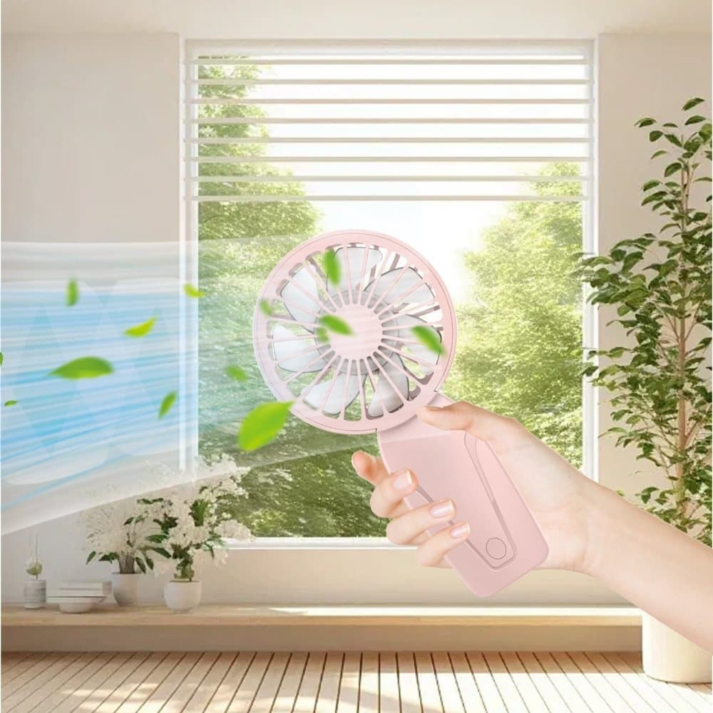 Portable Mini Hand Fan USB Rechargeable with 3 Speeds, Quiet Handheld Fan, Pink - Image 4