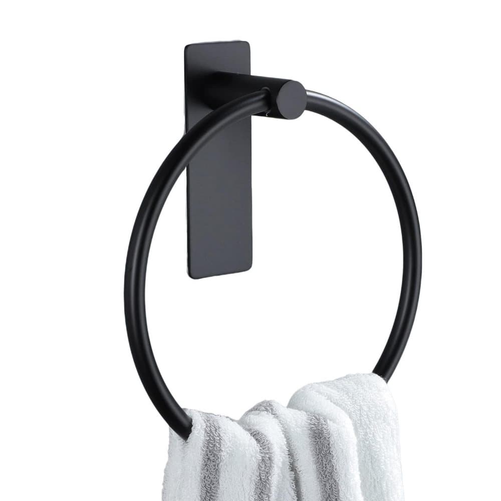 Stainless Steel Towel Rack, Drill-Free Assembly, Durable Modern Bathroom Design, Black - Image 1
