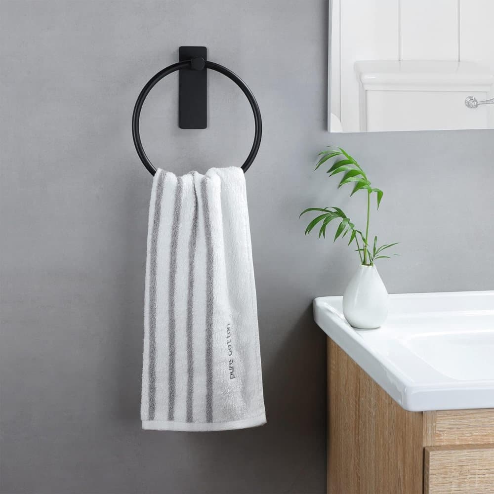Stainless Steel Towel Rack, Drill-Free Assembly, Durable Modern Bathroom Design, Black - Image 2