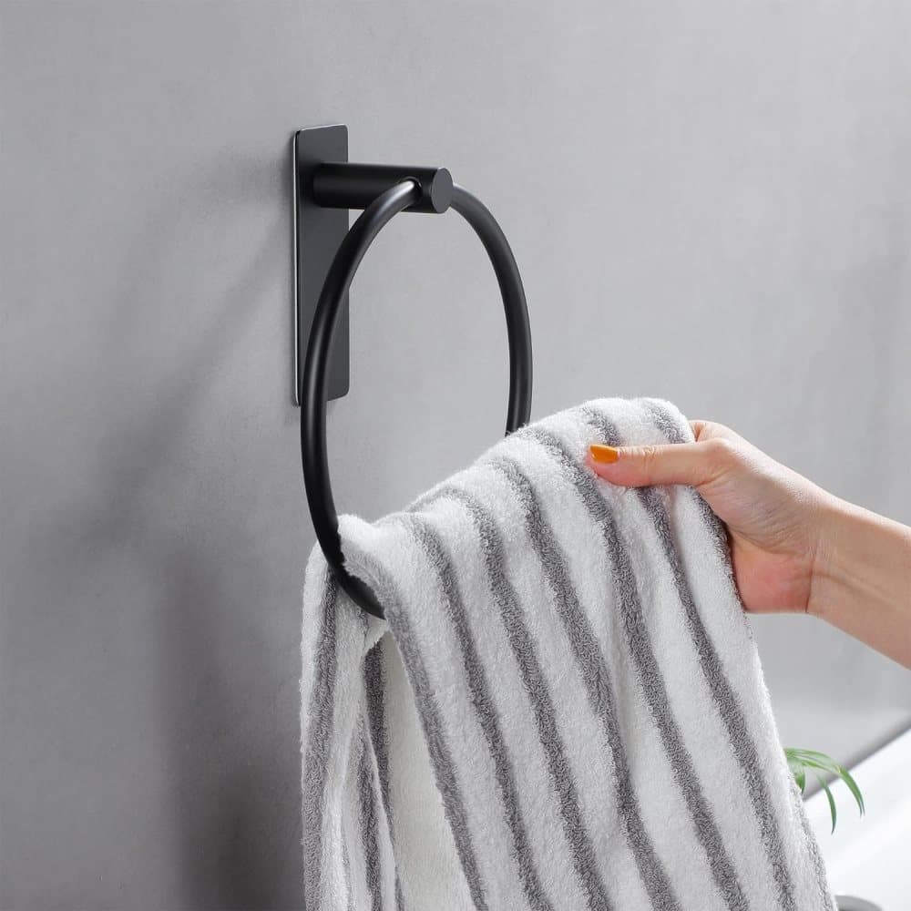 Stainless Steel Towel Rack, Drill-Free Assembly, Durable Modern Bathroom Design, Black - Image 4
