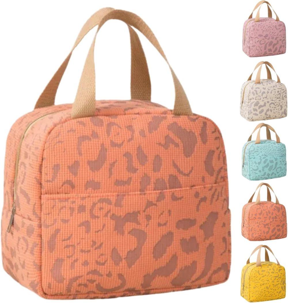 Insulated Lunch Bag Orange, Portable Small Cooler Bag for Food, Reusable for Office Gym Beach Travel, with Handle - Image 1