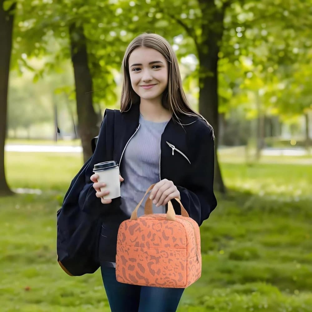 Insulated Lunch Bag Orange, Portable Small Cooler Bag for Food, Reusable for Office Gym Beach Travel, with Handle - Image 3