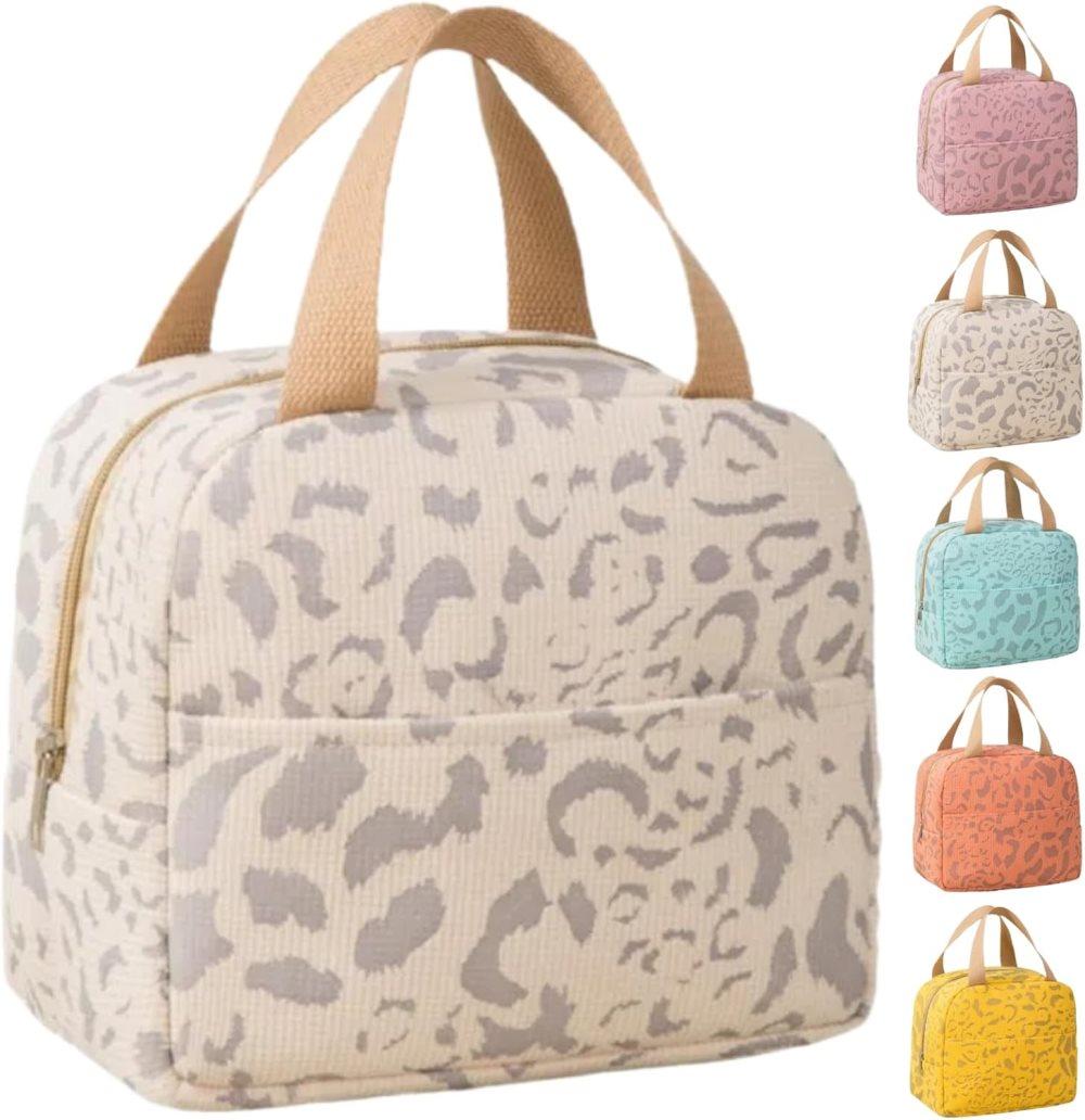 Insulated Lunch Bag Portable Small Reusable Cooler Bag for Food Office Gym Beach Travel, White - Image 1