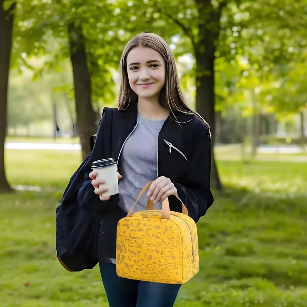 Insulated Lunch Bag Reusable Portable Small Cooler for Food, Office Gym Beach Travel, Yellow - Image 3