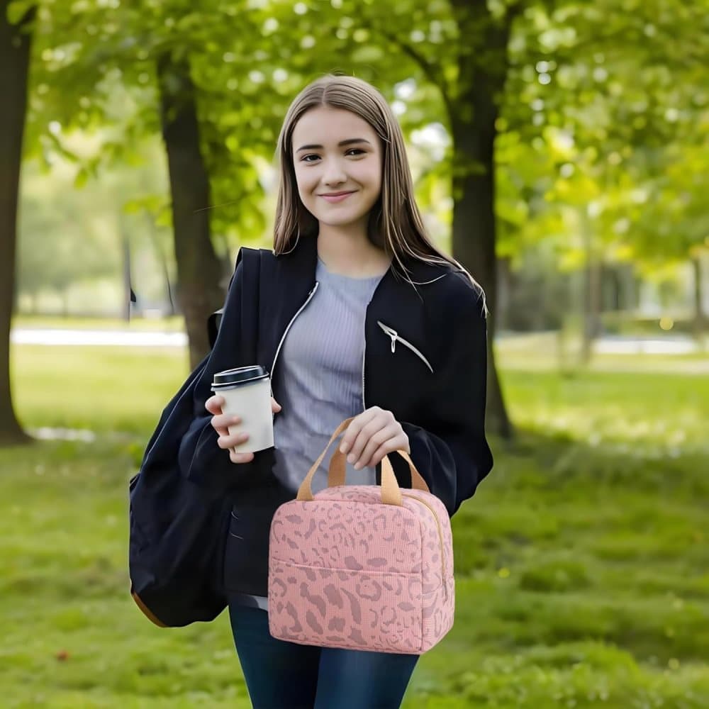 Portable Insulated Lunch Bag Reusable Cooler for Food Office Gym Beach Travel, Pink - Image 3