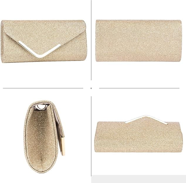Sequin Evening Bag for Women 3-in-1 with Chain and Envelope Shape, Gold - Image 4