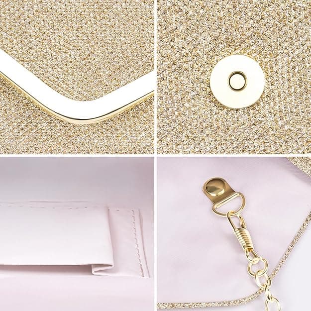 Sequin Evening Bag for Women 3-in-1 with Chain and Envelope Shape, Gold - Image 5
