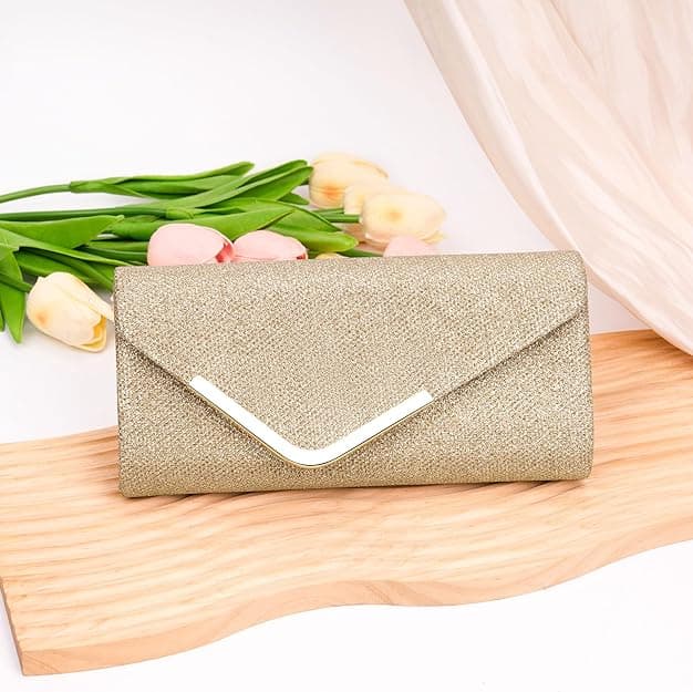 Sequin Evening Bag for Women 3-in-1 with Chain and Envelope Shape, Gold - Image 6