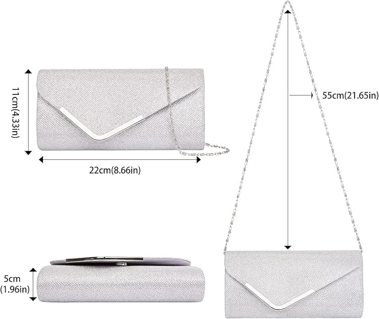 Sequin Evening Bag for Women 3-in-1 with Chain and Envelope Shape, Silver - Image 6