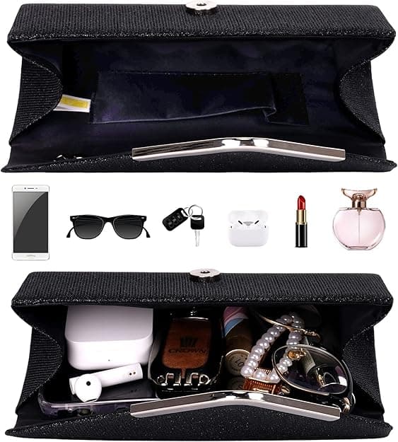 Sequin Evening Bag for Women 3-in-1 with Chain and Envelope Shape, Black - Image 5