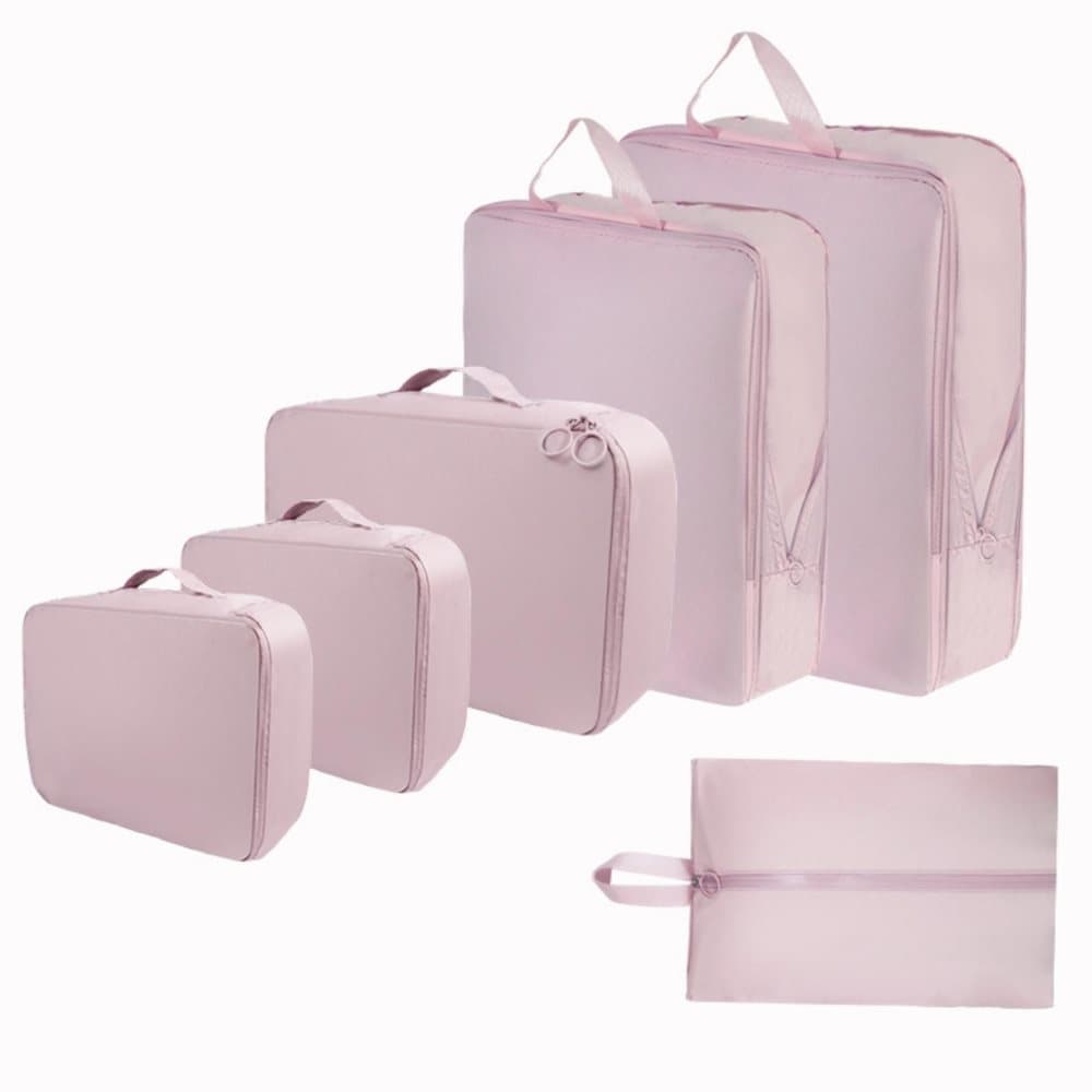 6-Piece Waterproof Travel Storage Bags Organizer, Pink, Compatible with All Brands - Image 1