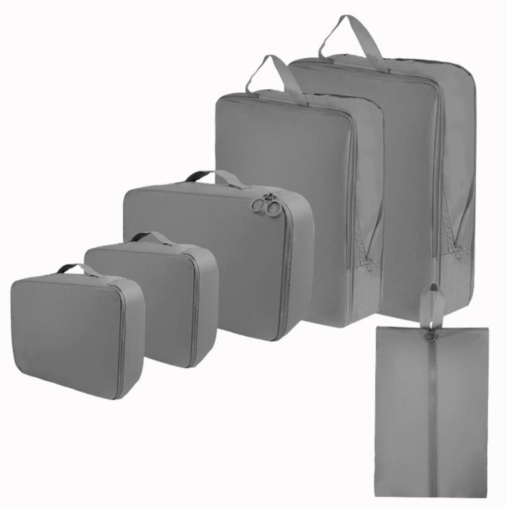 6-Piece Waterproof Travel Storage Bags Organizer for Suitcase, Gray, Compatible with Travel and Vacation - Image 1