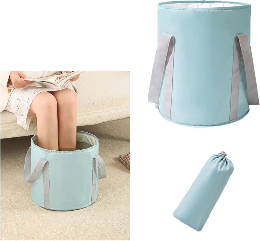 Foldable Foot Bath Tub 30x36cm, Blue, Portable for Home Travel Camping Spa Care, with Non-Slip Design - Image 1