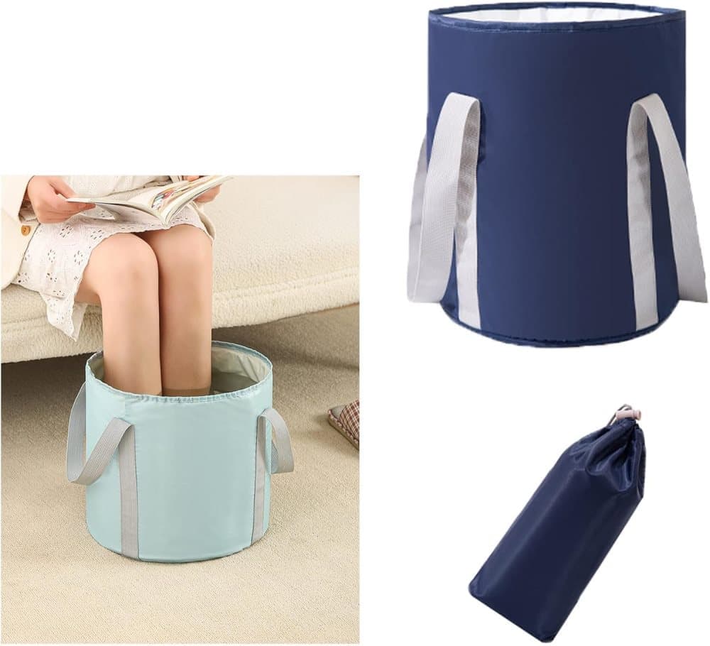 Portable Foldable Foot Bath Tub for Home Travel and Camping Spa Care, Dark Blue, 12.6 x 9.8 x 5.5 inches - Image 1