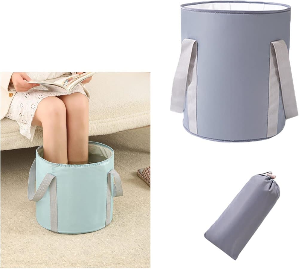 Foldable Foot Bath Tub 30x36cm, Gray, Portable for Home Travel Camping Outdoor Use, Spa and Care - Image 1